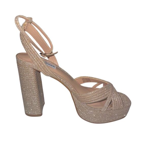 Steve Madden Laurel Women Dress Gold Glitter Ankle Strap Platform sandals SZ/8.5 - Picture 2 of 15